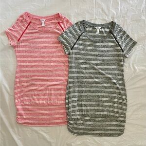 Thyme maternity short sleeve nursing tunic, 2-pack, pink / grey stripe, Size S